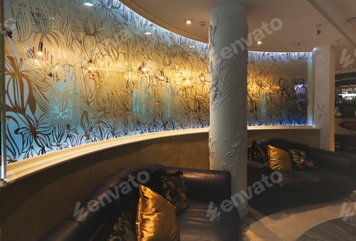 Preview: Luxury rest zone with couch in modern hotel