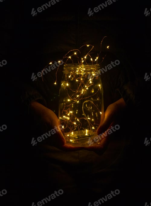 Preview: glass jar filled with copper fairy lights