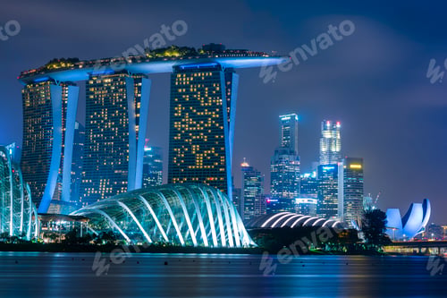 Preview: Singapore cityscape at dusk. Landscape of business modern building in Marina bay