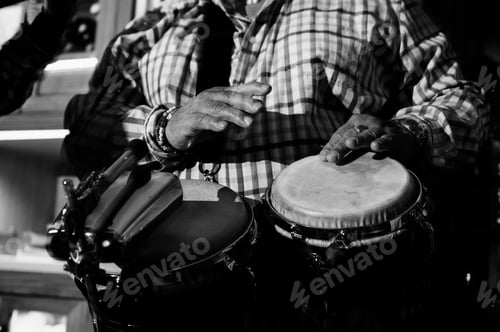 Preview: musician playing drums in in the night club