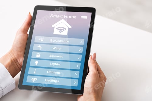 Preview: Remote Smart Home Control System Opened On Digital Tablet In Female Hands