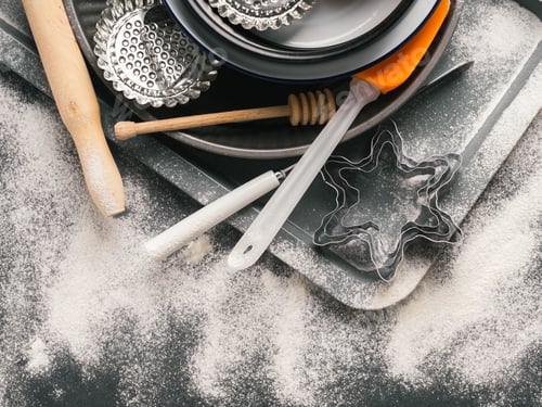 Preview: Baking tools and accessories. Christmas dark background
