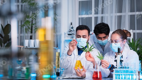Preview: A group of young scientists are conducting experiments in the lab using a microscope.