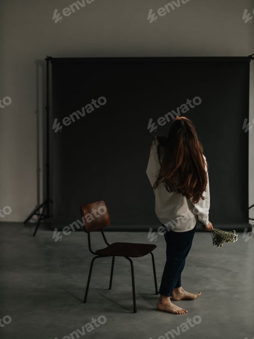 Preview: Portrait of diverse girl with flowers. Girls power. Fashion modeling. Model on monochrome