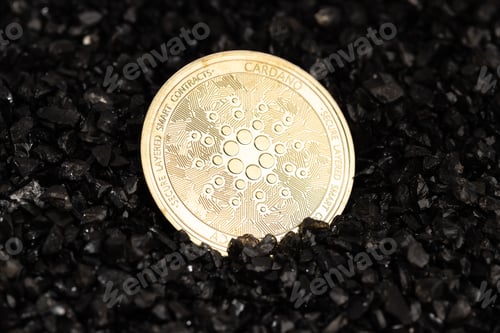 Preview: Cardano coin on black gravel background