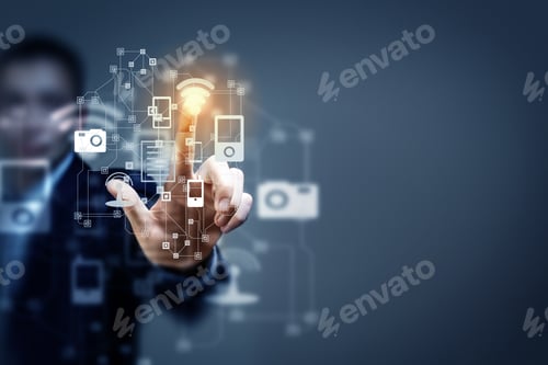 Preview: Close Up Of Businessman Touching Icon Of Media Screen