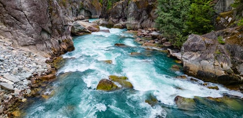Preview: River in a Rocky Mountain Canyon. British Columbia, Canada. Aerial Nature Background
