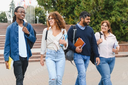 Preview: Diverse students walking on campus engaging conversations