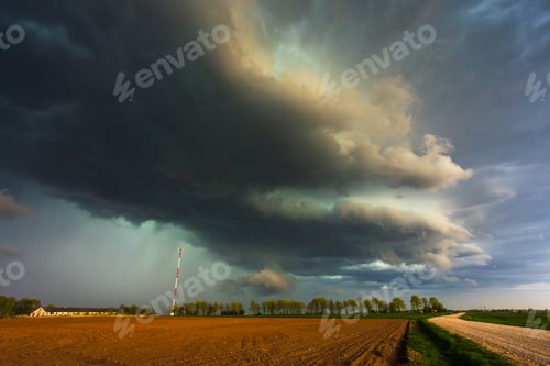 Preview: Dramatic storm clouds in the sky, dark severe storm clouds, supercell.