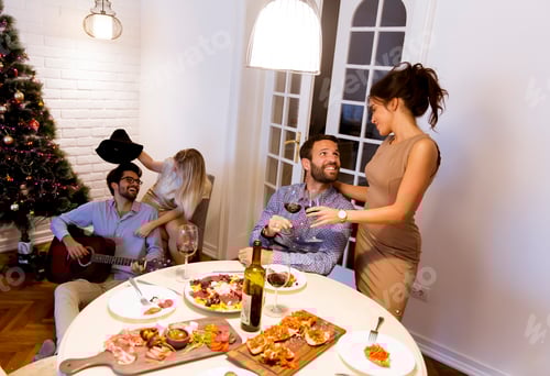 Preview: Friends celebrating Christmas or New Year eve at home