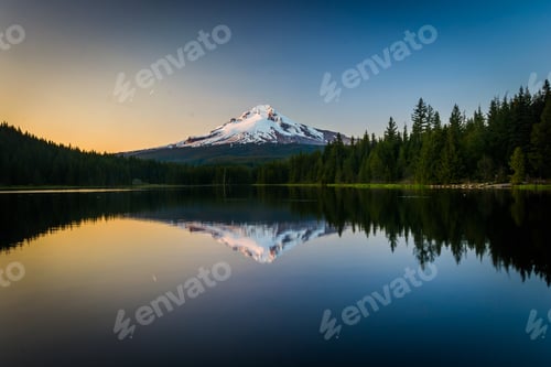 Preview: Mount Hood Reflecting In Trillium Lake At Sunset, In Mount Hood National Forest, Oregon.
