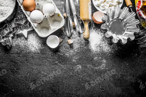 Preview: Flour with different baking forms of the dough.