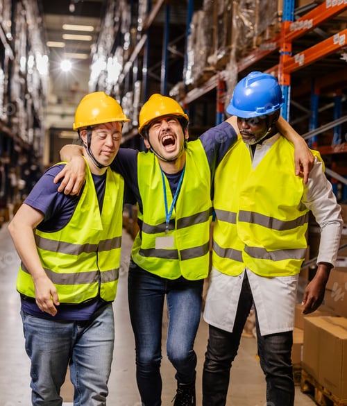 Preview: Warehouse workers supporting injured colleague after accident
