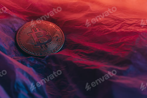 Preview: Bitcoin on neon surface. Photo for presentation.