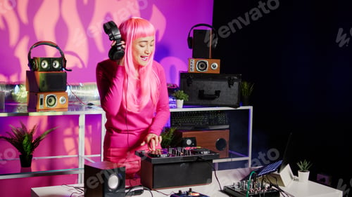 Preview: Musician playing techno song using professional turntables