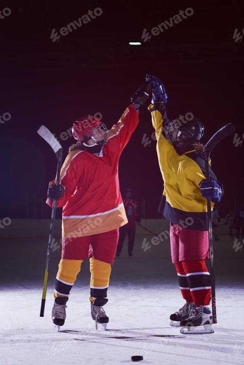 Preview: teen girls ice hockey players portrait