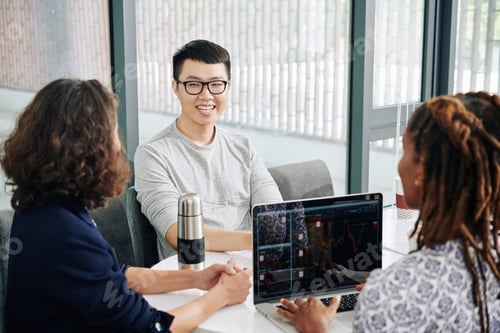 Preview: Man meeting with stock market traiders