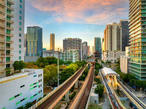 Preview: Elevated train system through Brickell district in Miami, Florida
