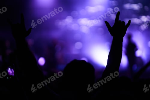 Preview: People taking photographs with smart phone during music festival. Fans enjoying rock concert.