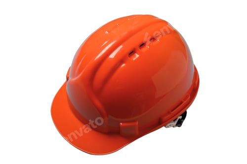 Preview: Orange hard hat represents safety and dedication on Labor Day, isolated on white