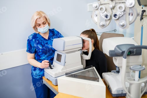 Preview: Clinic optometry instrument. Eyesight medical professional correction.