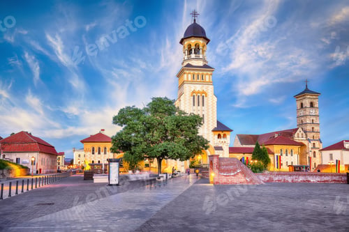 Preview: cityscape of Coronation Orthodox and Roman Catholic cathedrals in fortified Alba Carolina Fortres