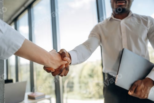 Preview: Handshake, made a deal. Two business people are working together in the office