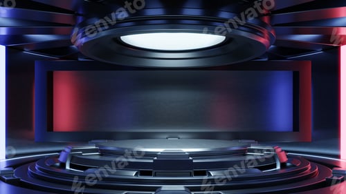 Preview: Futuristic sci fi empty podium in red blue studio room.