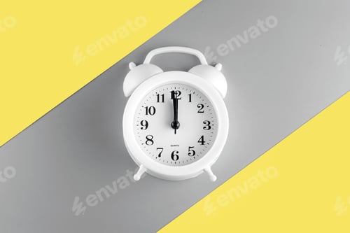 Preview: alarm clock on Ultimate Gray and Illuminating yellow background in copy space.