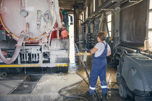 Preview: Concentrated female preparing for washing special transport