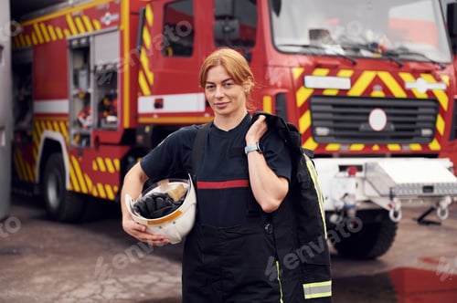 Preview: Woman firefighter in uniform is at work in department