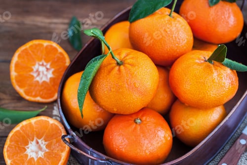Preview: Fresh tangerines with leaves