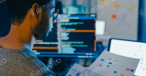 Preview: Closeup young adult Asia male freelance typing write prompt AI bot IT app smart program nomad.