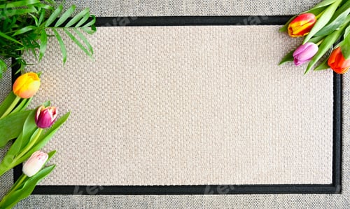 Preview: Top down blank welcome mat, space for copy spring flat lay