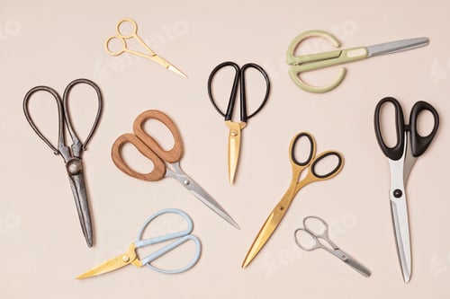 Preview: Collection of different scissors. Craft hobby background
