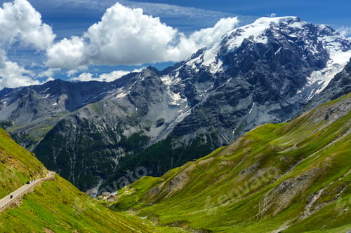 Preview: Mountain landscape along the road to Stelvio pass at summer. Glacier
