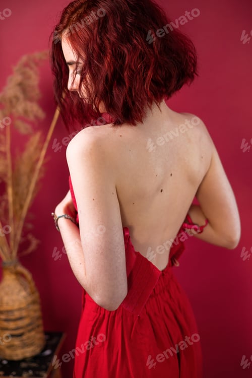 Preview: nice lady in red lingery on red background