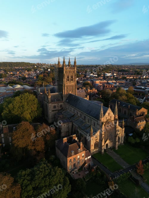 Preview: Aerial view of the historic Worcester Cathedral in England