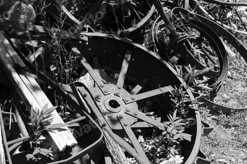 Preview: Big Old Rusted Carriage Wheels On The Ground