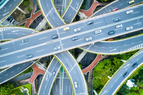 Preview: aerial view of city overpass, elevated road junction closeup
