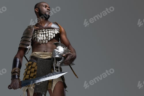 Preview: African arena fighter with sword and helmet