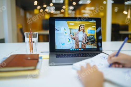 Preview: Businesswoman Giving Presentation via Video Conference Call