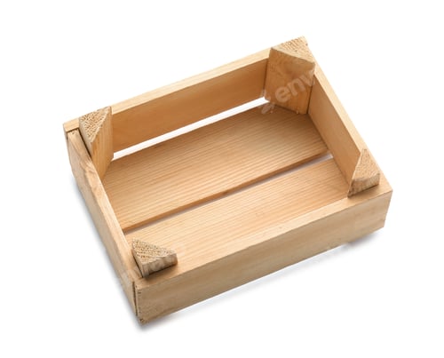 Preview: Empty brown wooden crate on white background