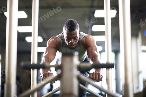 Preview: Man doing sled training in gym