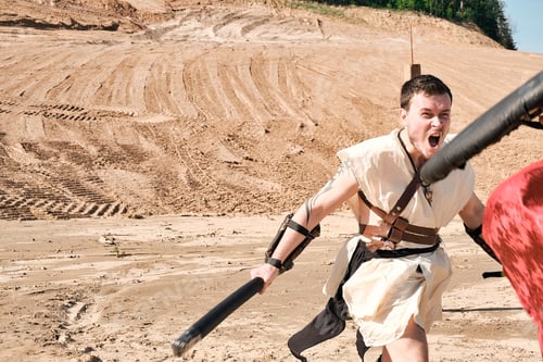 Preview: Concept Photo Of A Roman Warrior Of The Colosseum In Action With Aggressive Emotions In Full