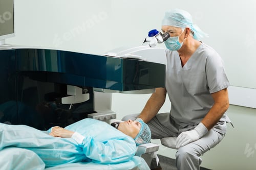 Preview: Smart concentrated doctor looking for eyesight problems