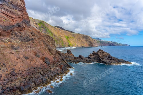 Preview: Arrival trail on the cliff to Nogales beach in the east of La Plama Island, Canary Islands. Spain