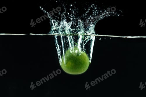 Preview: Fresh lime dropped into water with splash