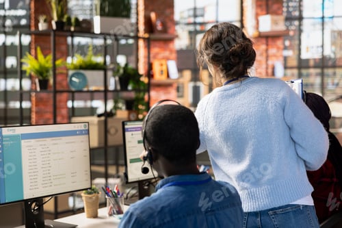 Preview: Call center manager supervises agents logging clients interactions in CSM system
