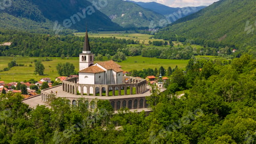 Preview: Breathtaking Aerial View of The Italian Charnel House in Kobarid, Slovenia